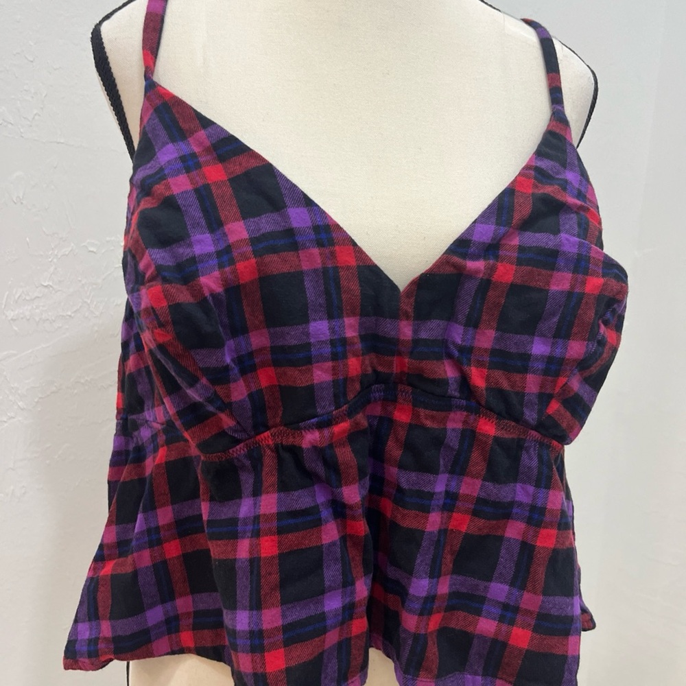 Savage X Fenty Flanes Plaid Babydoll Cami Tank 2X Plus Red Purple Black